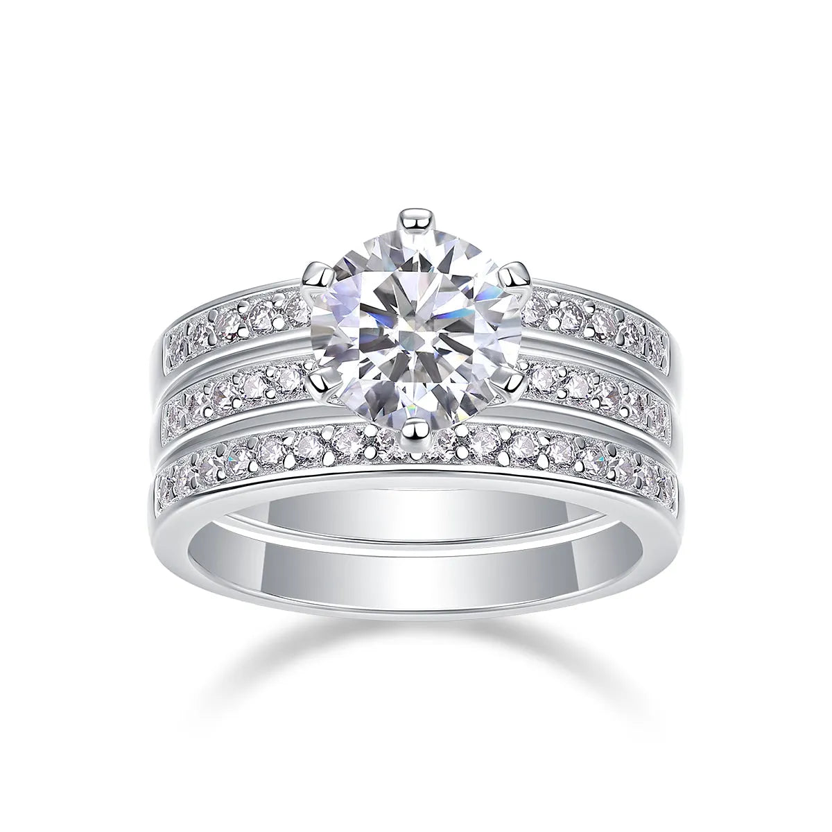 Wedding ring set with 2-carat moissanite in S925 silver platinum plating, gift box, GRA certificate