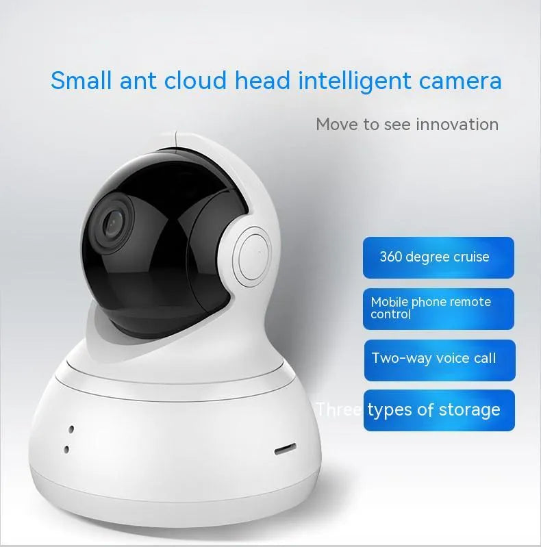 White HD night vision 360-degree indoor surveillance camera with wall mount and cables