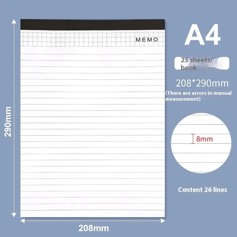 A4 tearable notebook with a paper cover, open to show ivory white gridded pages.