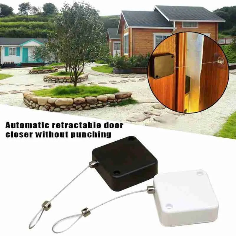 Automatic door closer with adhesive installation for sliding and glass doors in black and white colour options