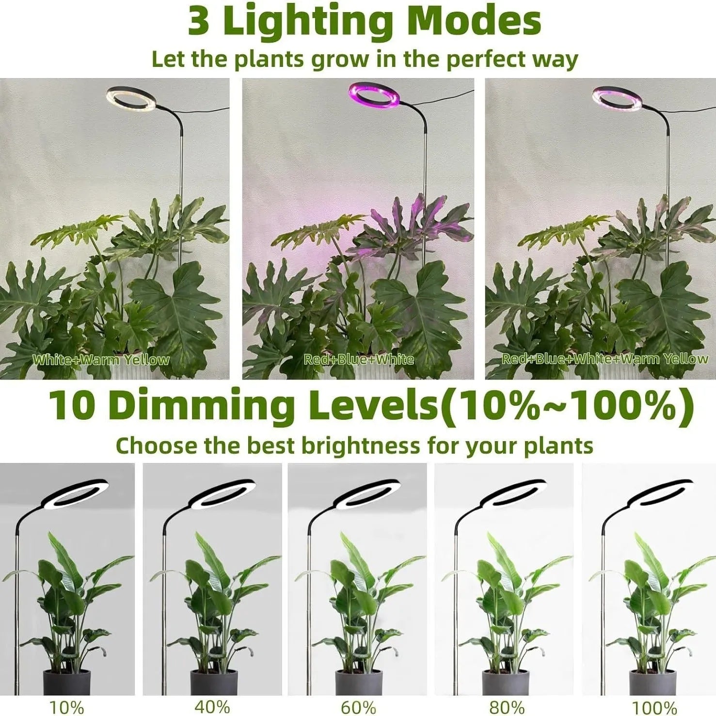 Base dual-purpose floor plant growth lamp with full spectrum LED, black aluminium finish, telescopic rod extended