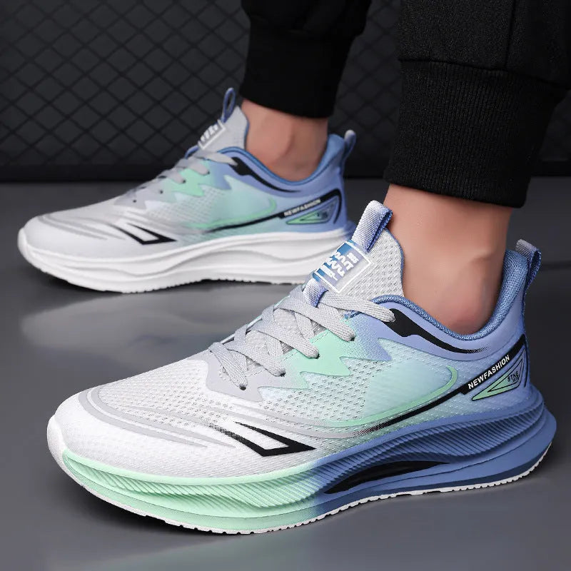 Men's low-top casual trainers in blue with a breathable mesh upper and rubber sole.
