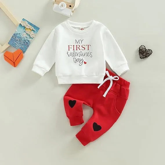 Baby Easter letter print white sweatshirt outfit with cotton lining top and pants