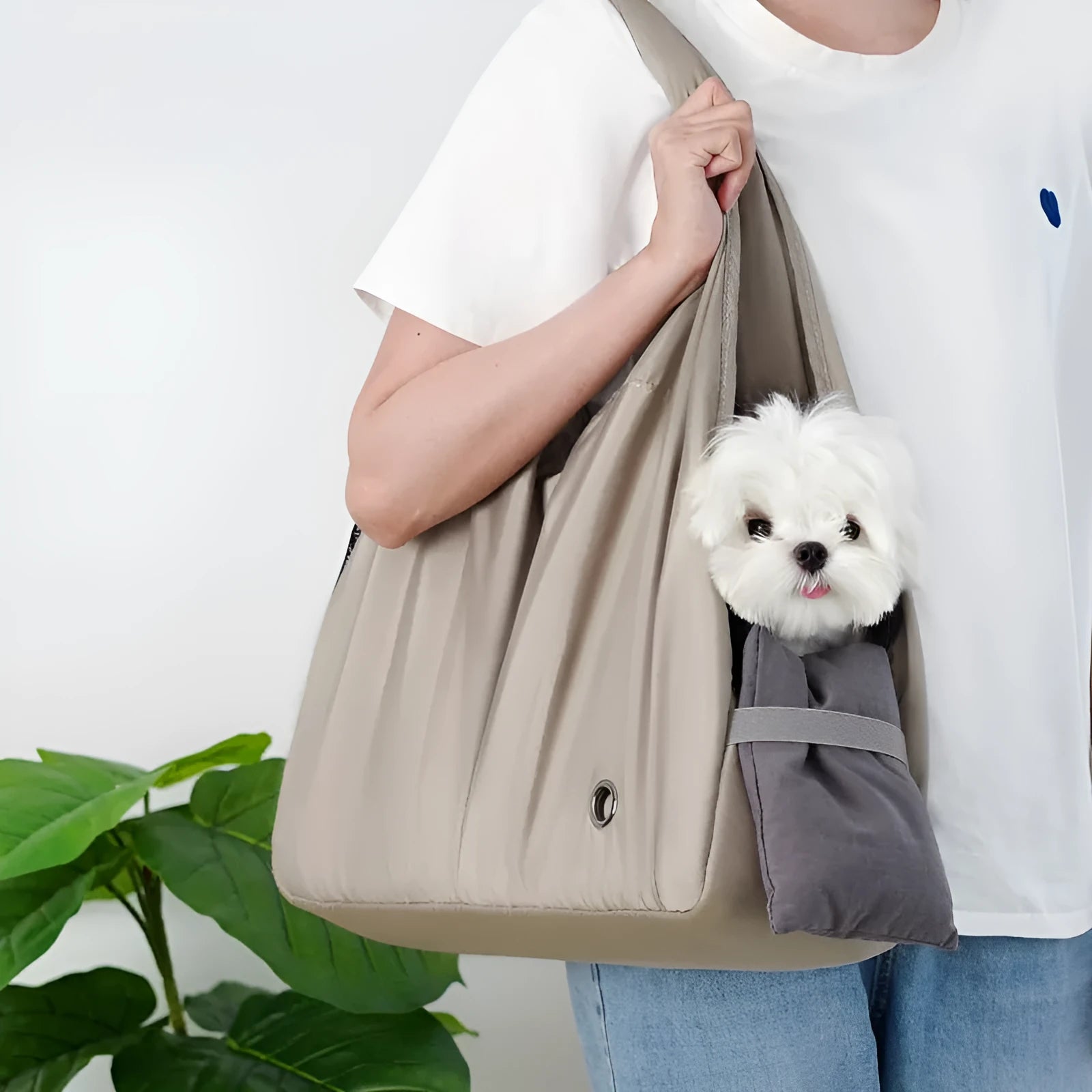 Apricot cloth pet handbag for dogs, medium size 41x16x28cm