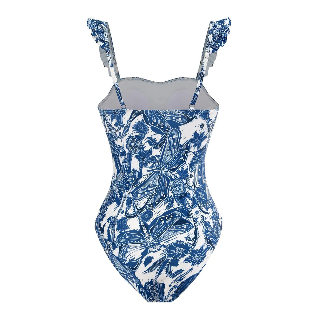 Women's French printed two piece polyester swimsuit set in multicolour, sleeveless, sizes S-XL