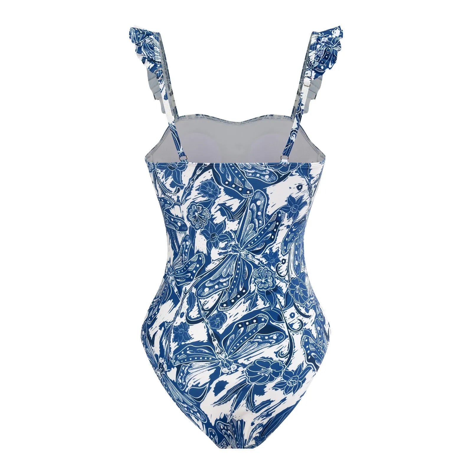 Women's French printed two piece polyester swimsuit set in multicolour, sleeveless, sizes S-XL