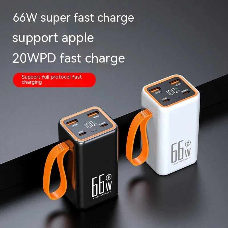 PD66W fast charge 20000mAh power bank in black and white colours showing compact size