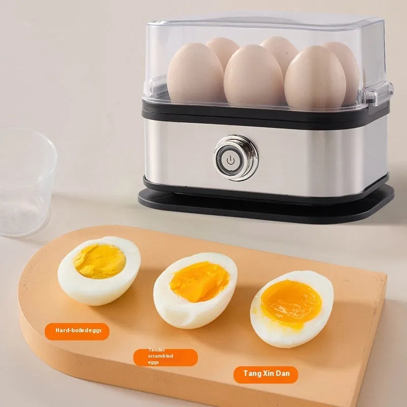 Black stainless steel portable egg boiler with car power adapter and international plugs