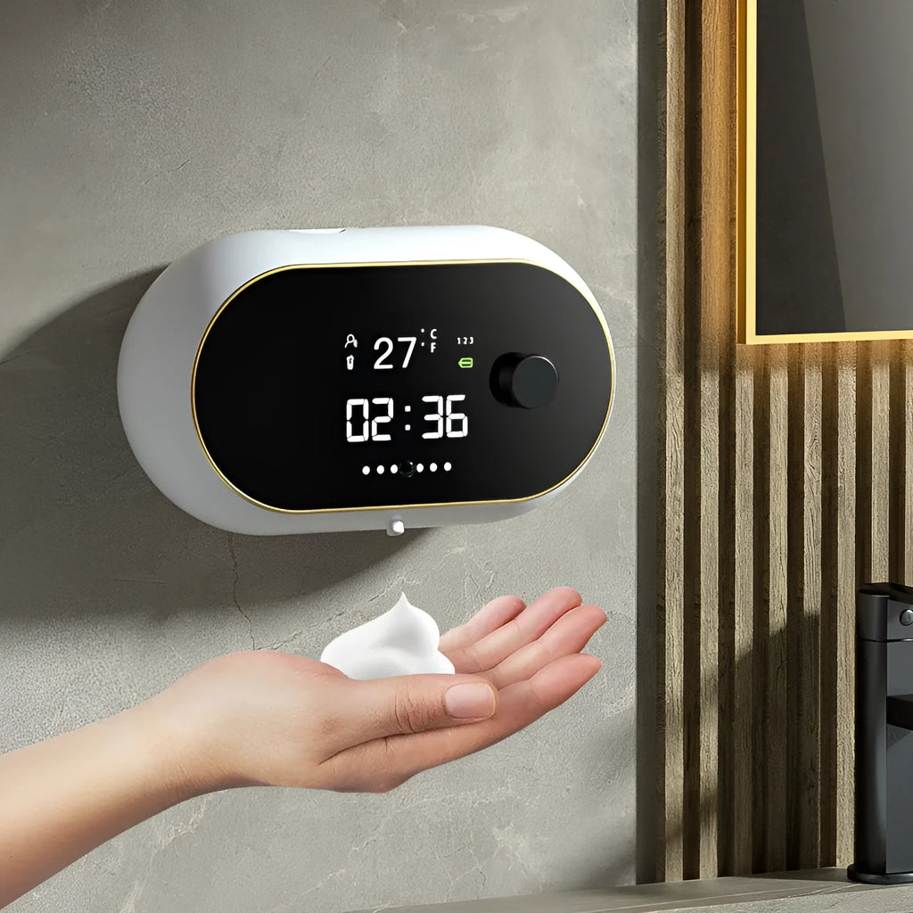 Automatic hand soap dispenser wall mounted in white with USB cable and 500ml capacity