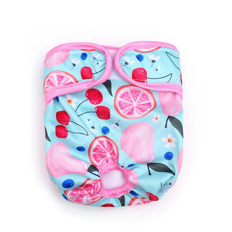 Cloth dog menstrual panties in pink watermelon with cartoon print on white background