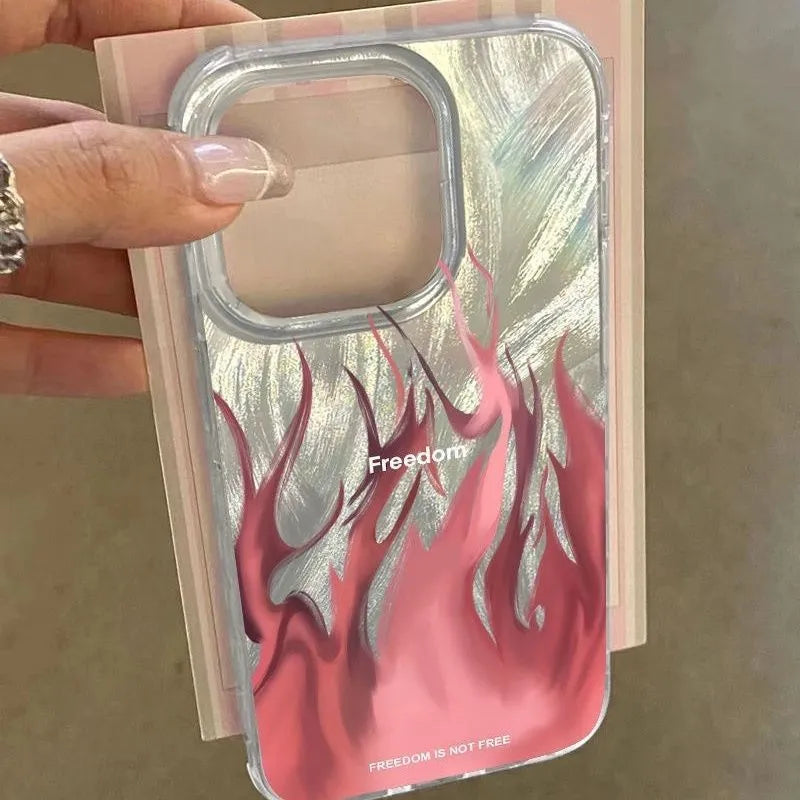 iPhone silicone protective case showing flame design in blue and red colour variations