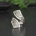 Silver colour adjustable opening retro women's ring with minimalist design on finger