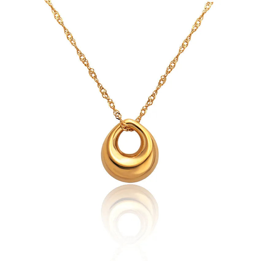 Stainless steel snake bones chain necklace with geometric glossy ring pendant in golden irregular ring finish