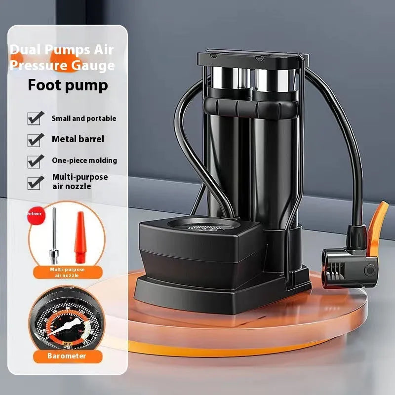 Foot tire pump with iron body and foot pedal for bicycle and motorcycle tyre inflation