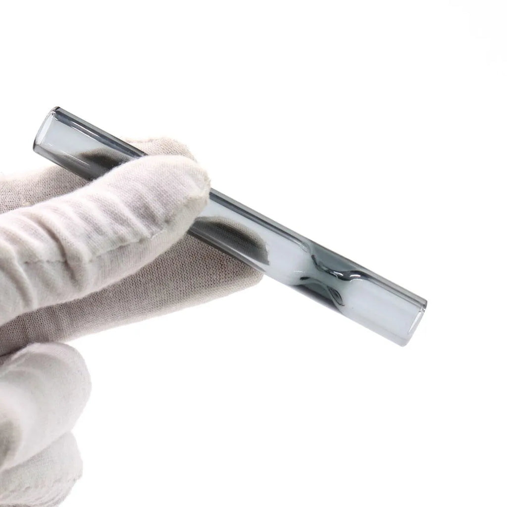 Telescopic straight glass smoke pipe with suction nozzle in transparent or pink finish