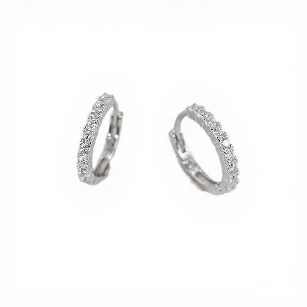 925 silver diamond-embedded geometric round ear ring for women in gold and white gold colour
