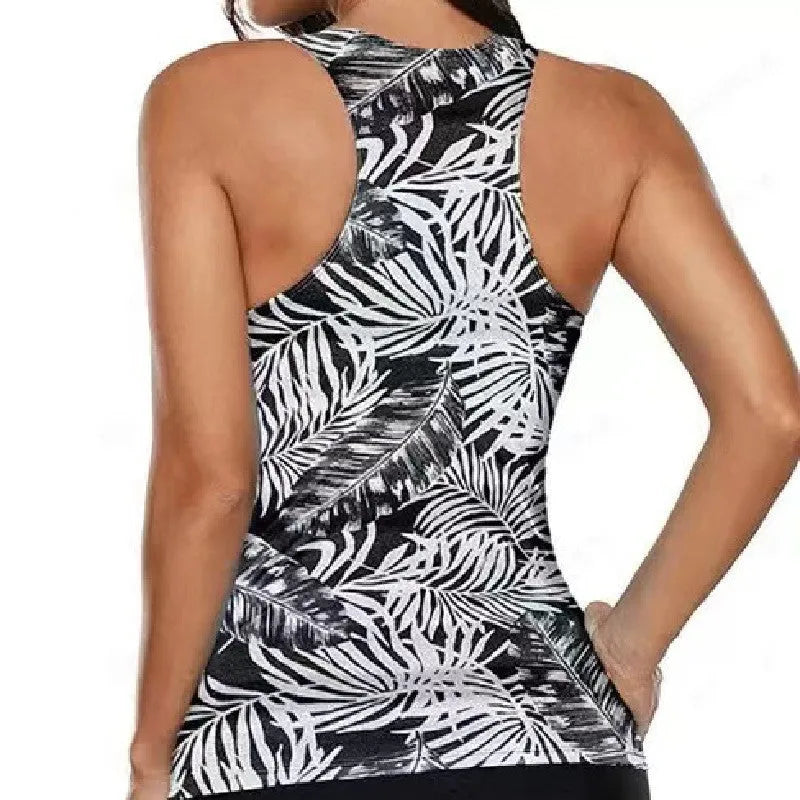 Women's split bow bikini swimsuit in polyester fabric on a mannequin, showing front design.