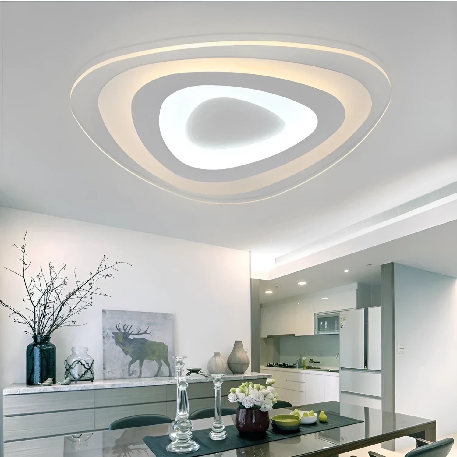 Triangular LED ceiling lamp with remote control and smart home compatibility in modern simplicity style
