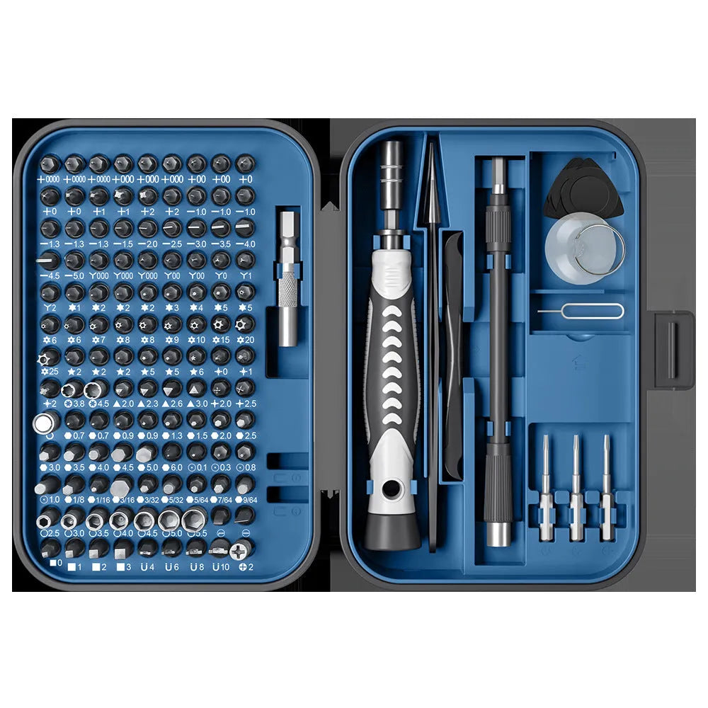 130 In 1 precision screwdriver tool set in orange and blue case with CRV bits