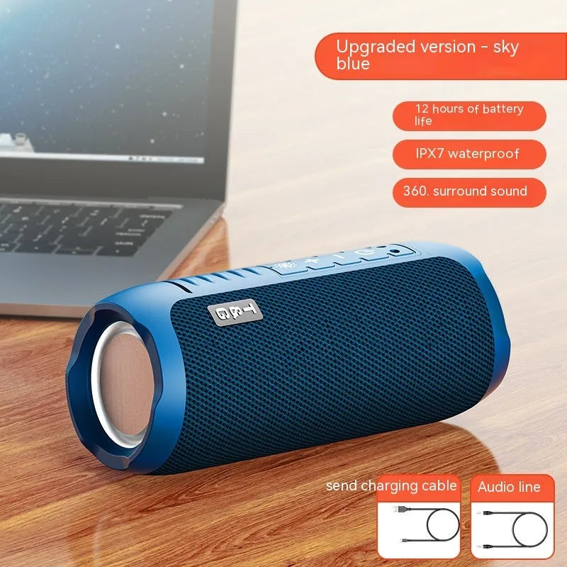 Black Bluetooth stereo mini desktop speaker with four speaker units and mesh grille