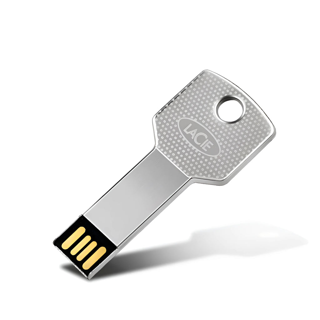 White ultra-thin waterproof metal conjoined key USB drive on a keyring