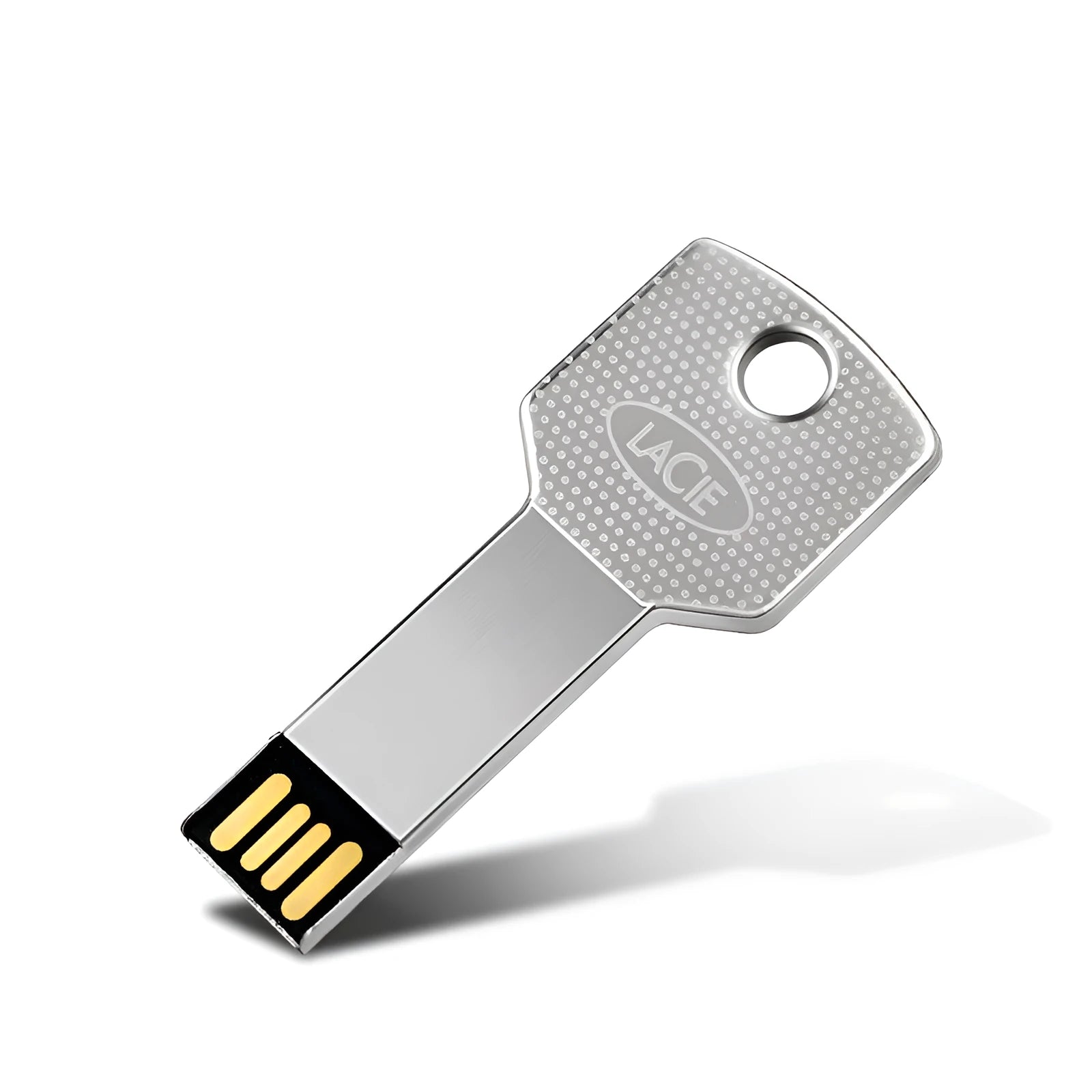White ultra-thin waterproof metal conjoined key USB drive on a keyring