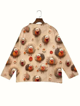 Digital printed loose-fit top with lapel collar in polyester fabric available in multiple sizes