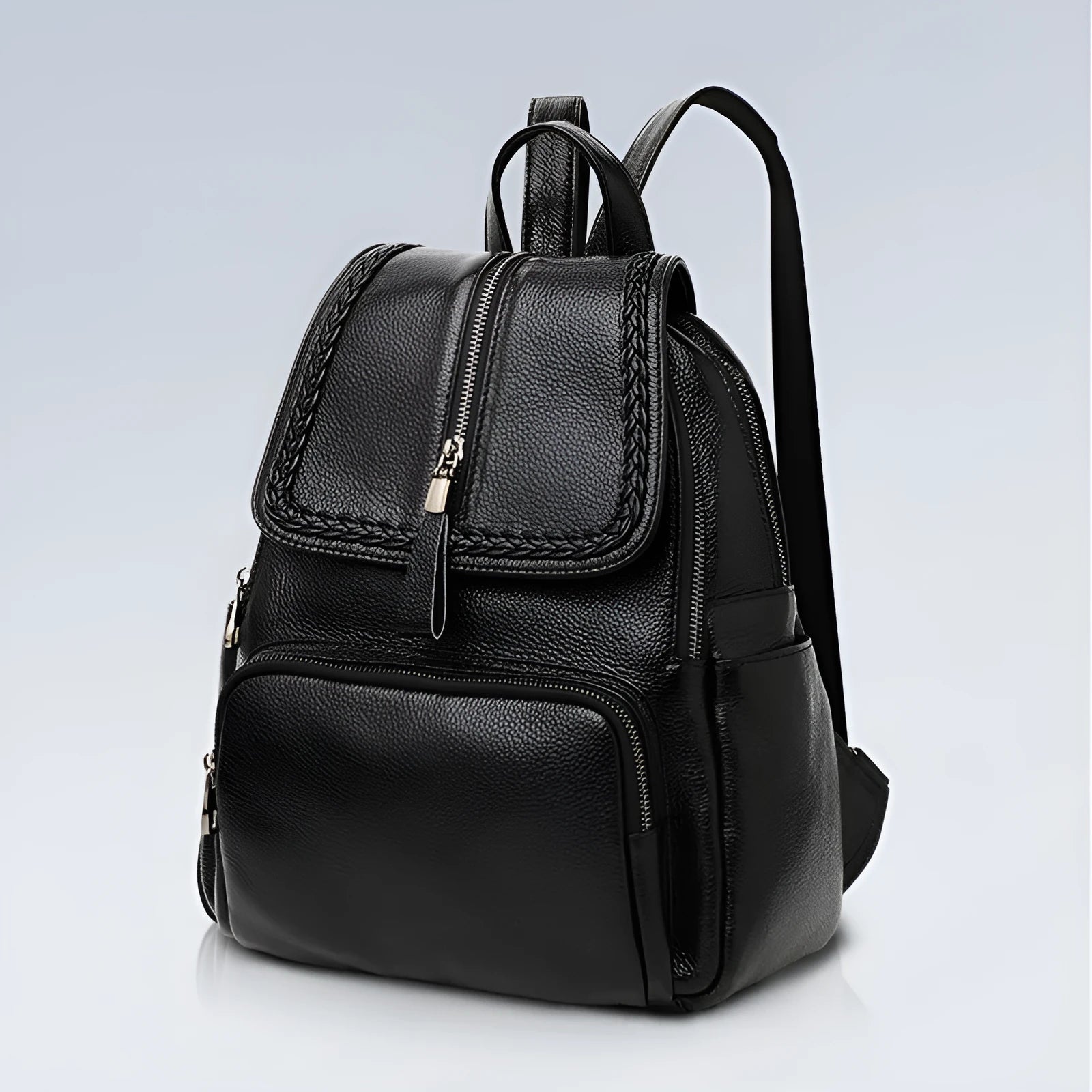 Genuine leather women's backpack in blue colour with multiple compartments and street trend design
