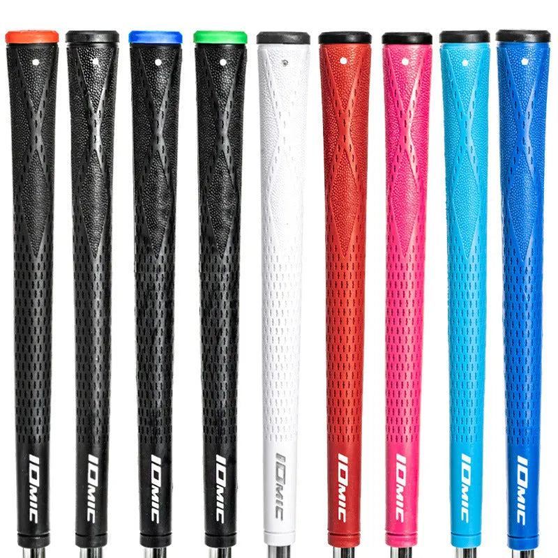 TPE material golf club grip shown in multiple colour options: pink, red, blue, white, and black.