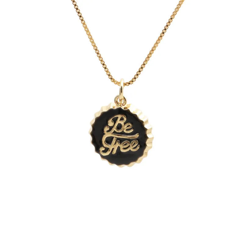 Copper bottle cap pendant necklace with 18K gold electroplating on a 40cm box chain.