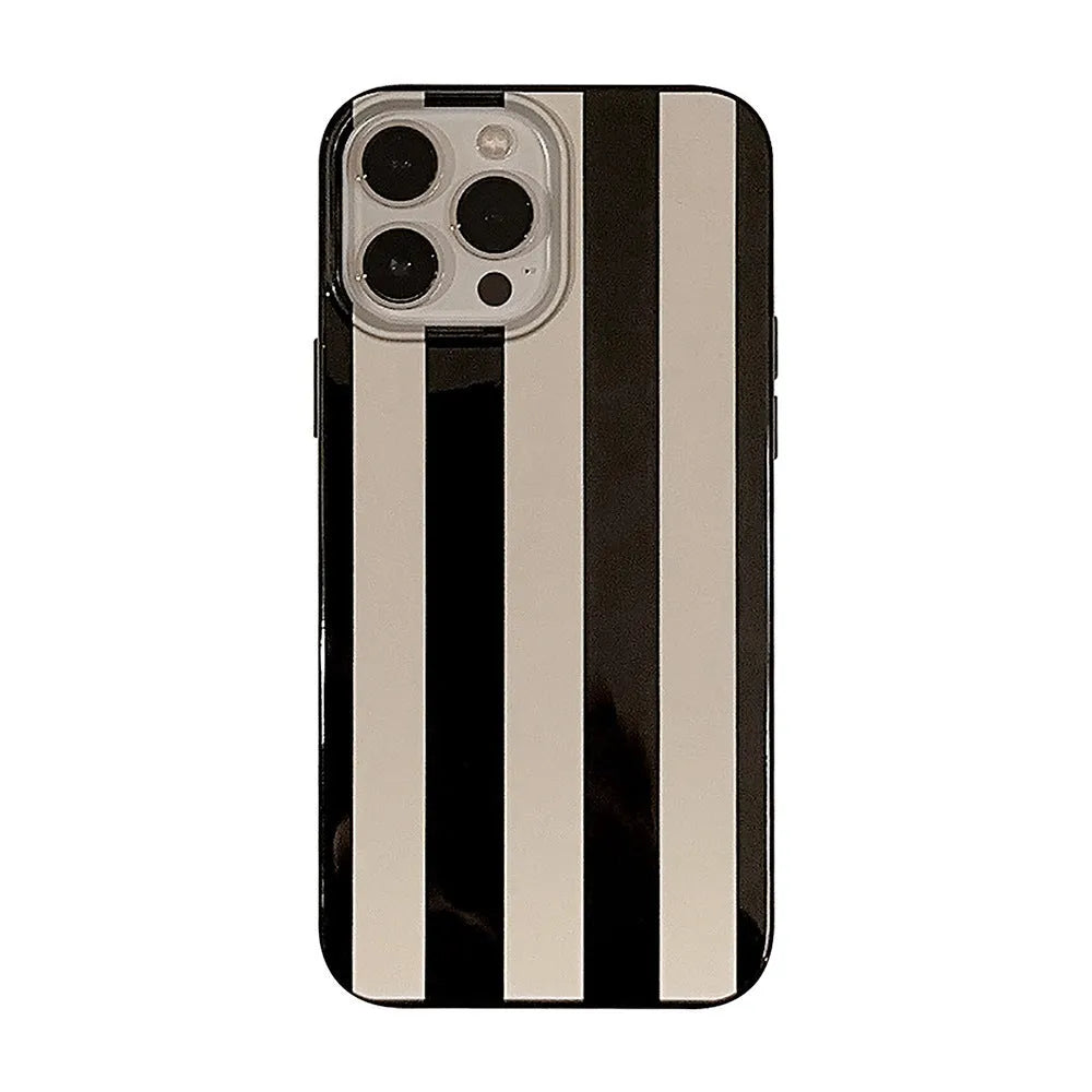 Soft TPU phone case with bright black wide stripes for iPhone, Japan South Korea style design