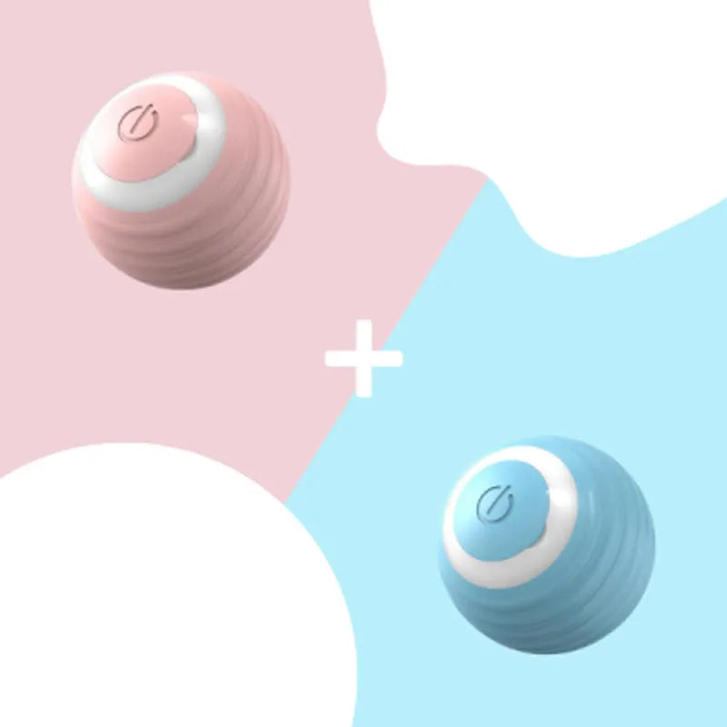 Automatic moving cat toy ball with silicone construction in blue and pink colour options