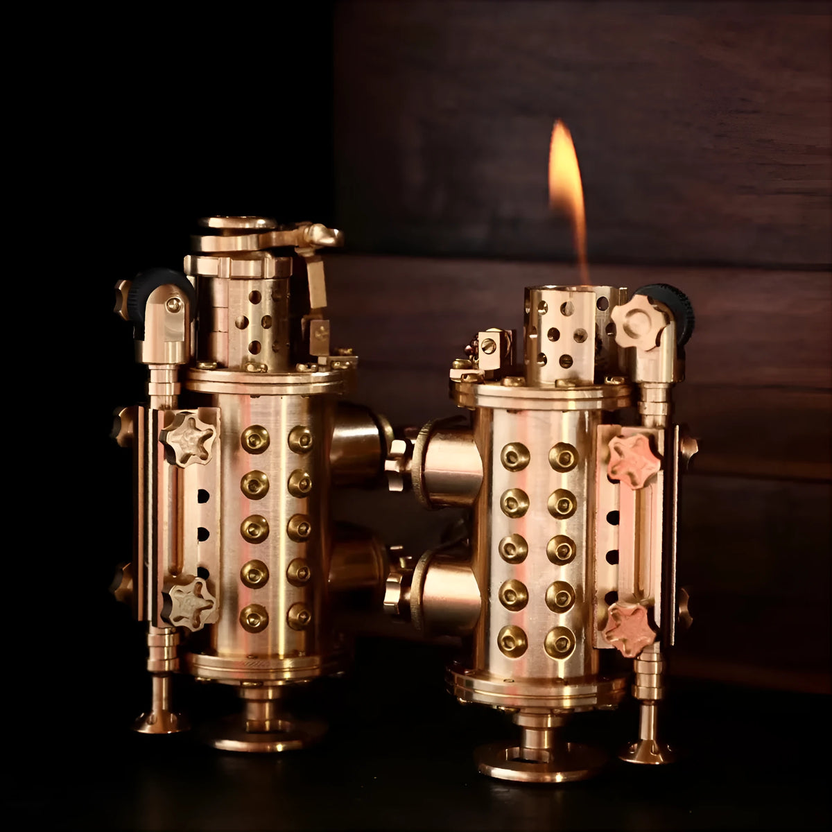 All copper handmade kerosene lighter with brass colour, mechanical punk style, shaft even design