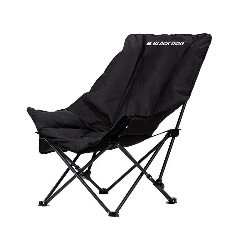 Night black Oxford cloth camping moon chair in folded position with carrying bag