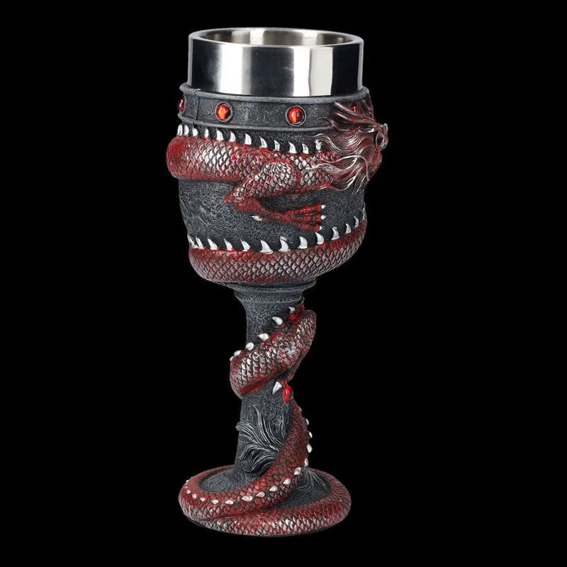 Red wine glass with Chinese dragon 3D resin decoration on stainless steel stem, 200ml capacity