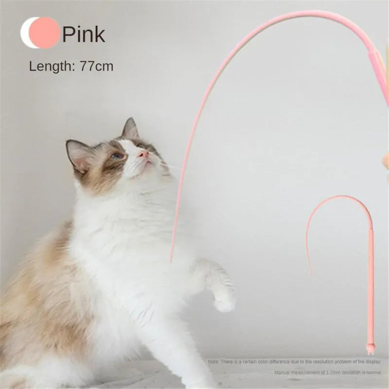 Simulated mouse tail cat teaser stick with blue silicone tail and cat head handle design