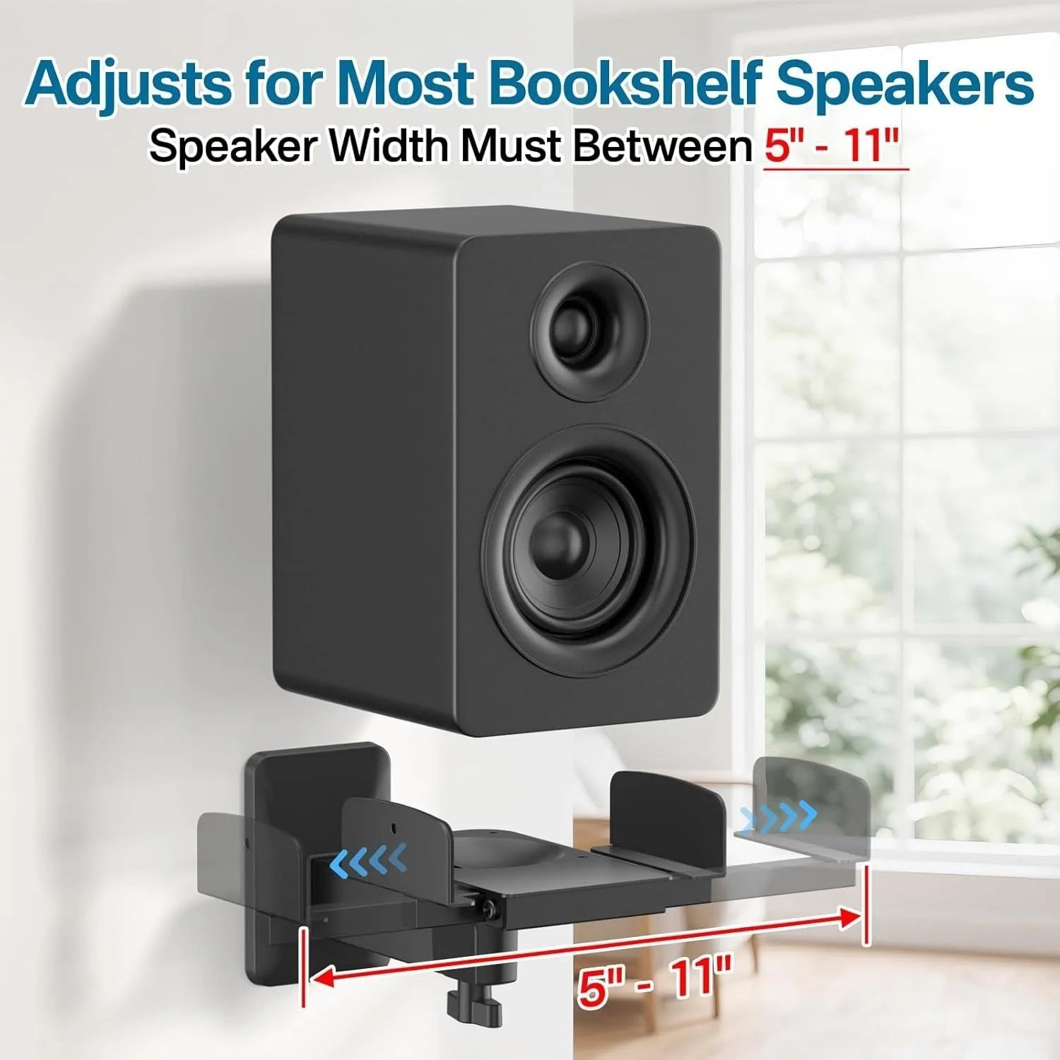 Double clip speaker wall mount 2 pack black heavy duty brackets for bookshelf surround sound speakers