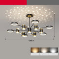 Black iron pendant chandelier with 13 light heads and an adjustable suspension cord.