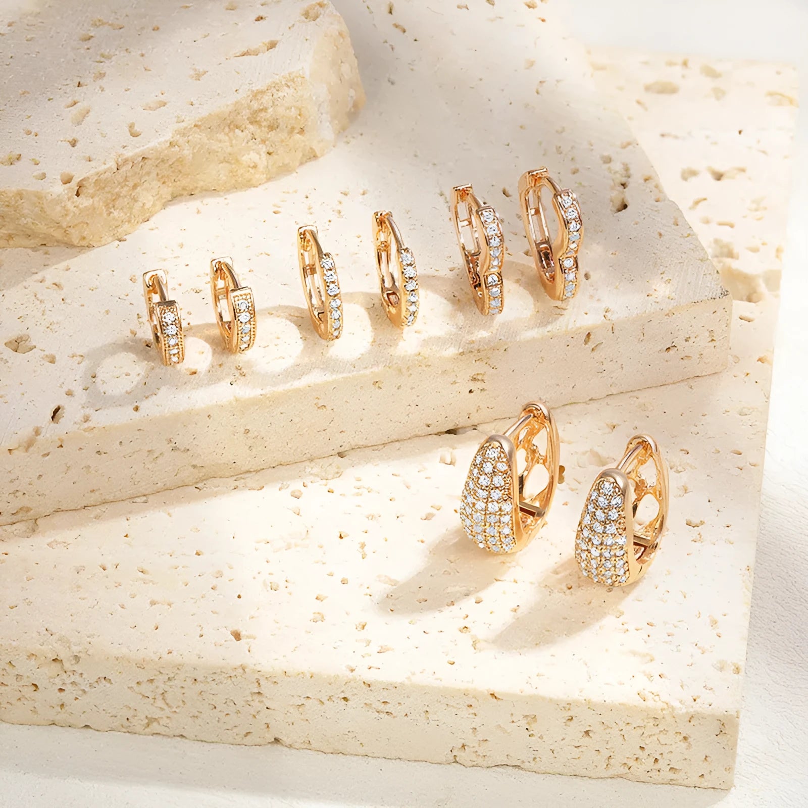 Women's brass gold plated heart-shaped ear clip earrings with zircon accents in four colour options
