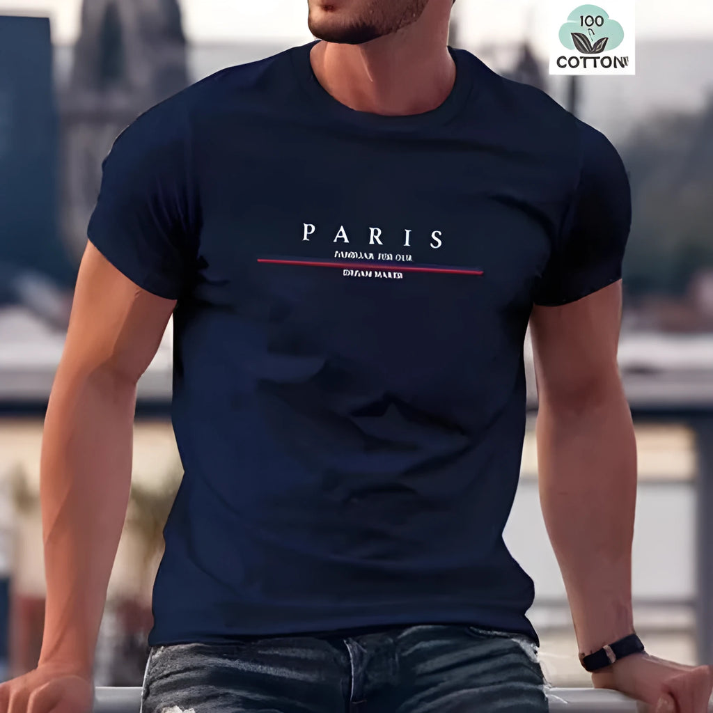 Men's loose fit short sleeve T-shirt with a letter print, shown in apricot colour.