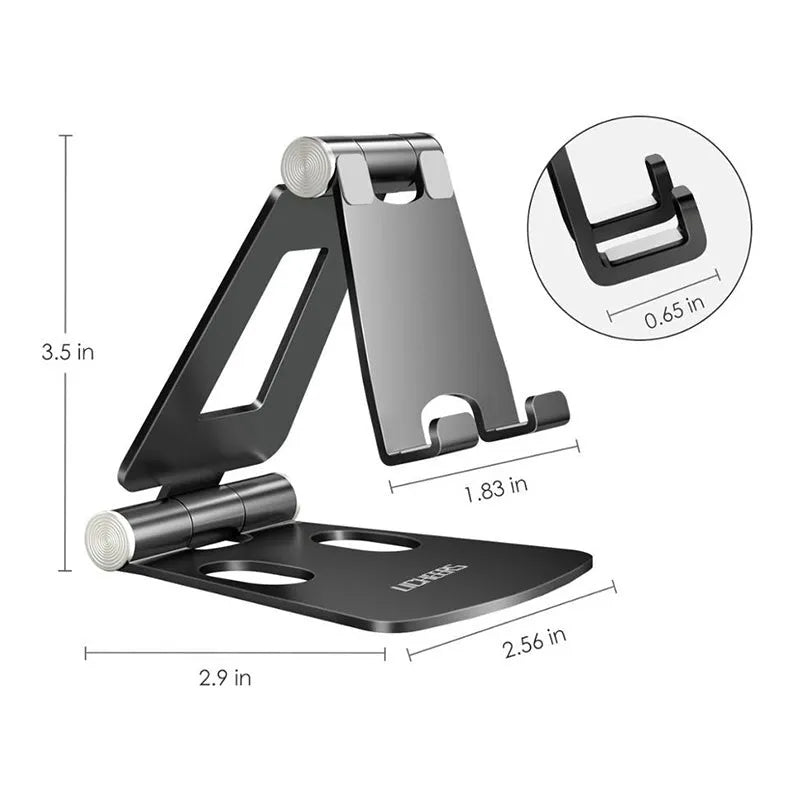 Aluminium alloy adjustable desktop stand for mobile phone and tablet, 105mm x 78mm x 14mm, 100g, dual-axis