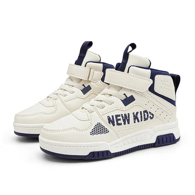 Children's buckle-fastened outdoor sneakers in beige green, blue, white powder, and white & purple colours