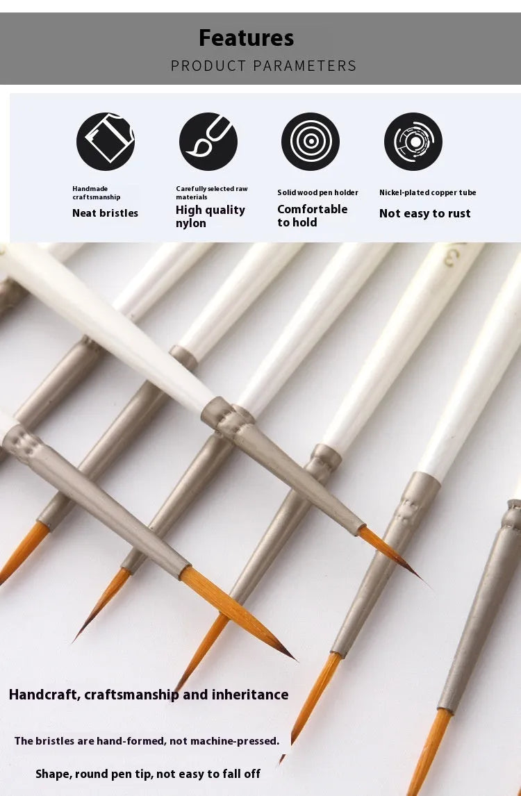 A 12-piece set of Pearl White artist brushes with a solid wood pen holder.