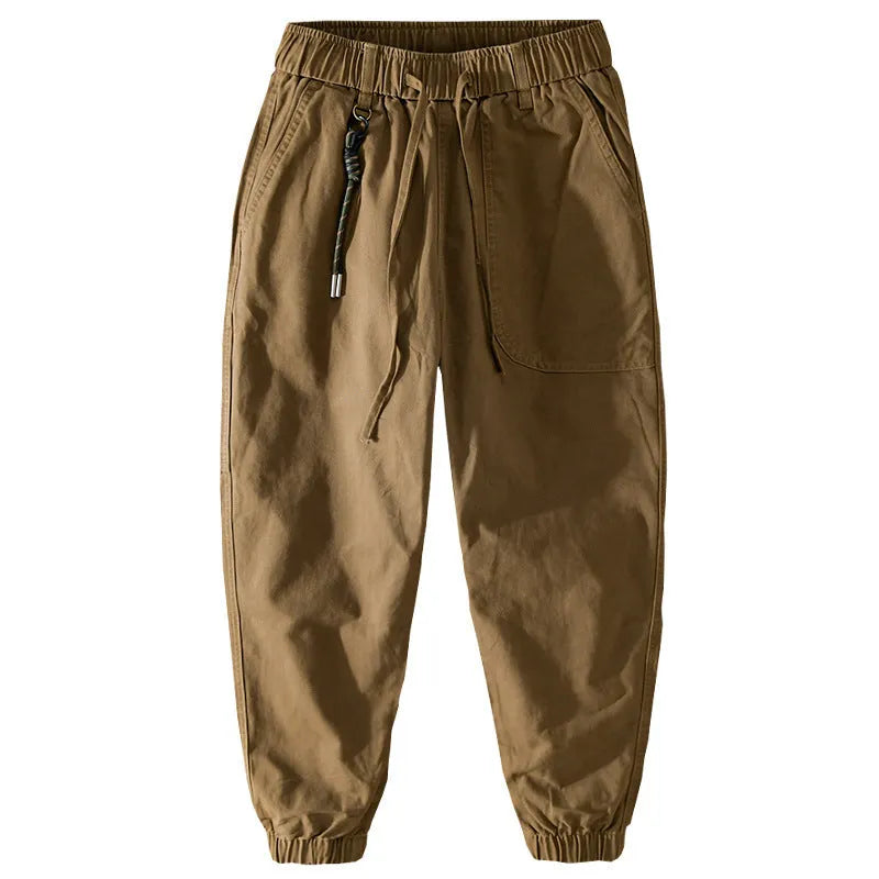 Men's cotton overalls with ankle banding and drawstring waist in army green