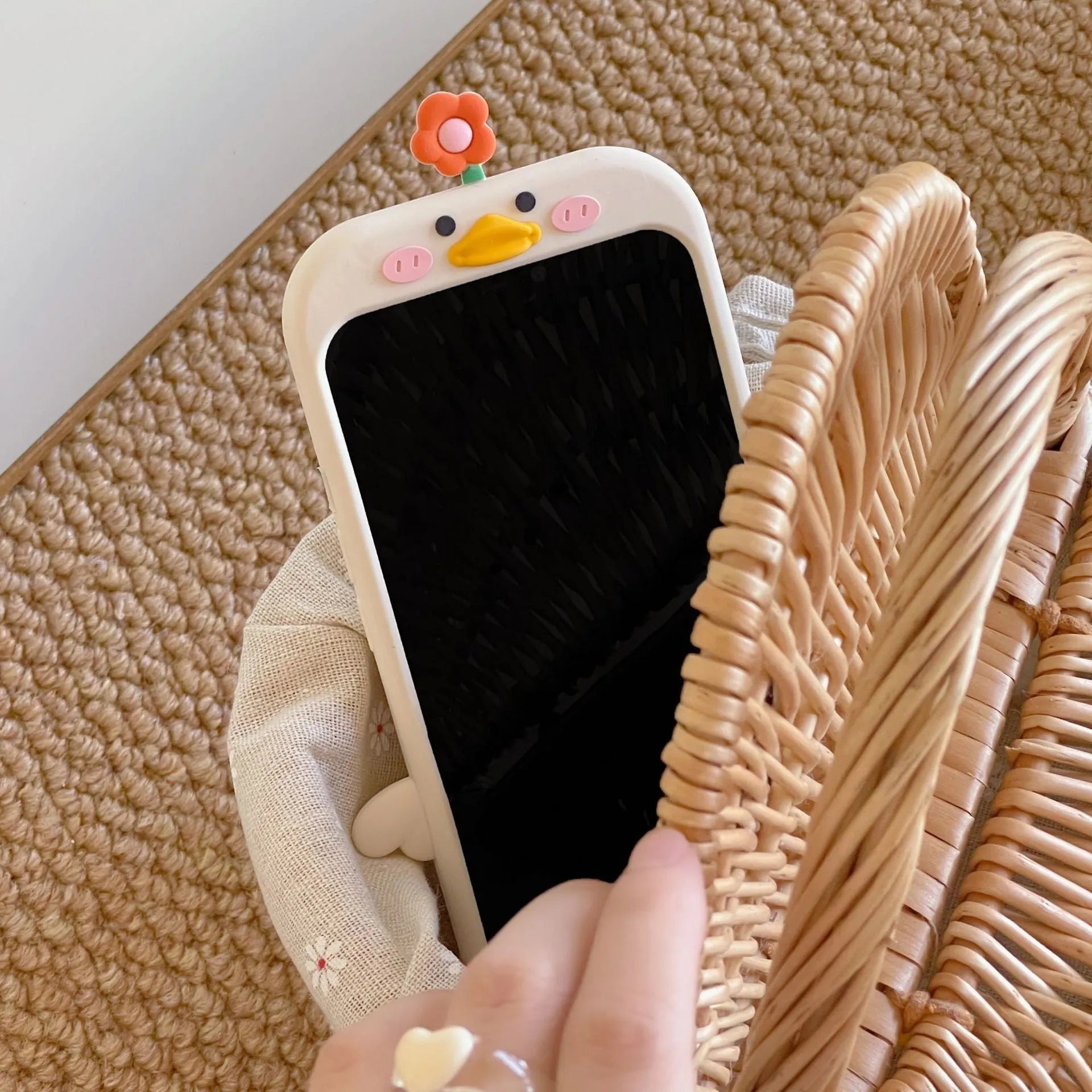 Creative stereo cute flower duck silicone phone case in Cute Duck colour for iPhone and Huawei models