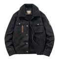 Men's deerskin jacket in khaki, front view, standard length 50cm, polyester fibre business formal coat