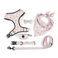 Polyester dog leash harness set with bow tie and scarf in blue, sizes S to XL