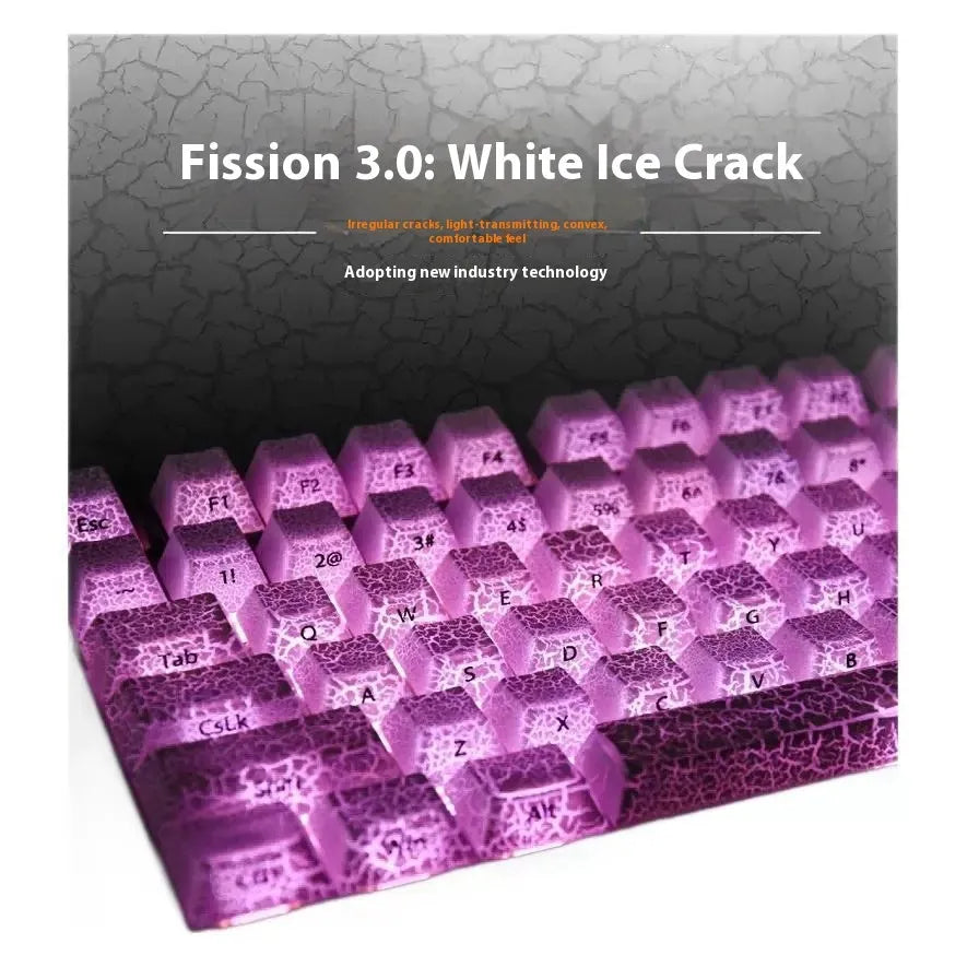White Fission side carving transparent keycap in white with double stitching on PC material