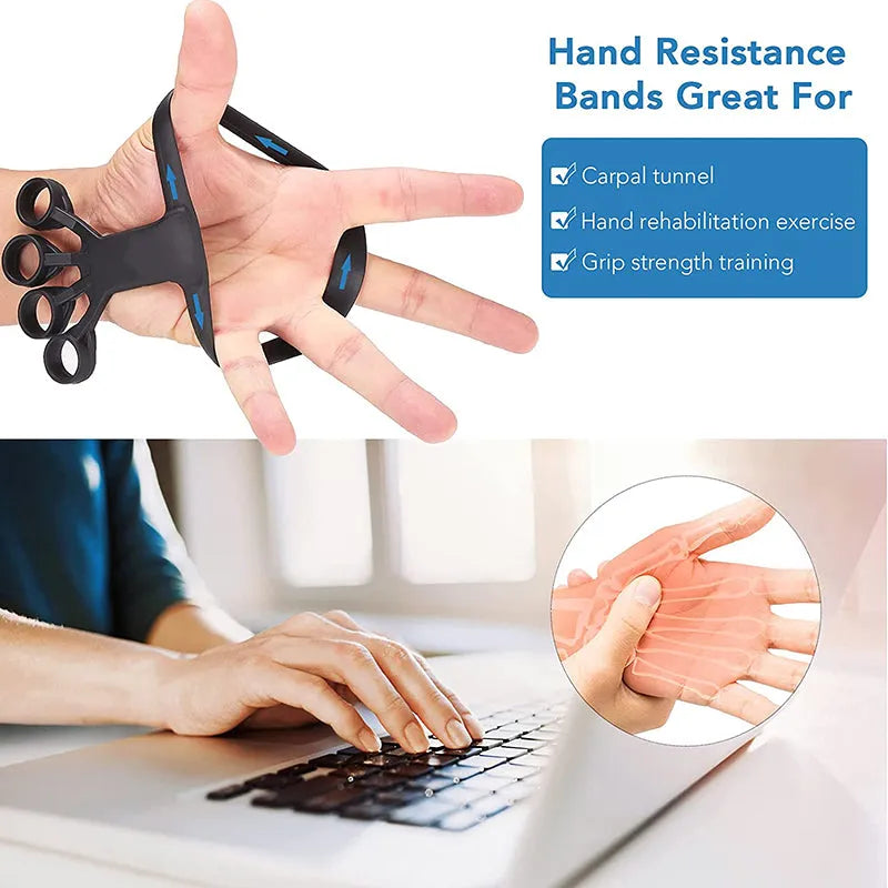 Silicone finger puller hand grip trainer in black with finger slots, 24g weight