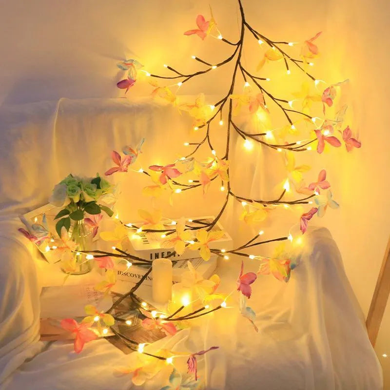 Flexible LED rattan butterfly tree vine lamp with USB cable and colourised lighting effects